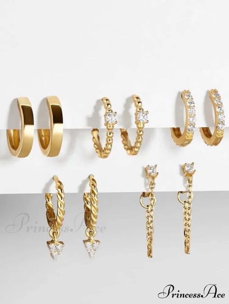 5pairs Rhinestone Decor Earrings
