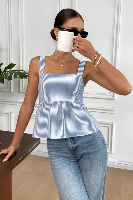 Striped Tie-Shoulder Square Tank Top