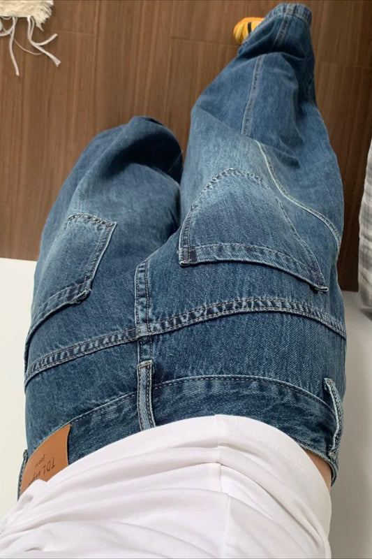 Vintage Blue Wash Barrel-Leg Jeans