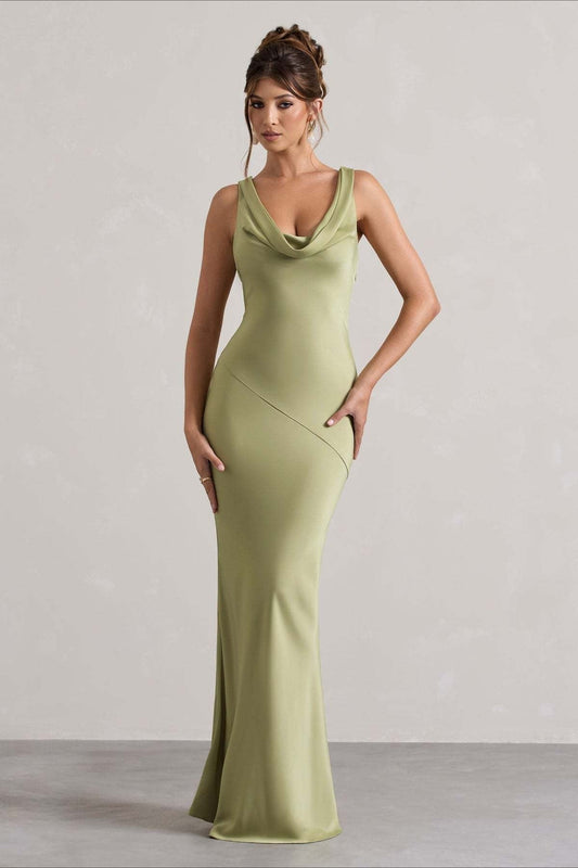 Satin Bodycon Backless Fish Maxi Dress