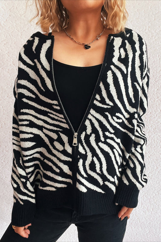 Colorblock Zebra Knit Cardigan