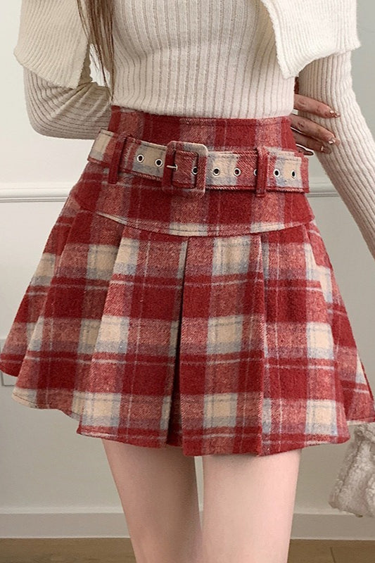 Plus Size Wool Plaid Pleated Christmas Skirt