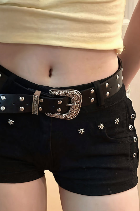 Studded Belt Low Rise Denim Shorts