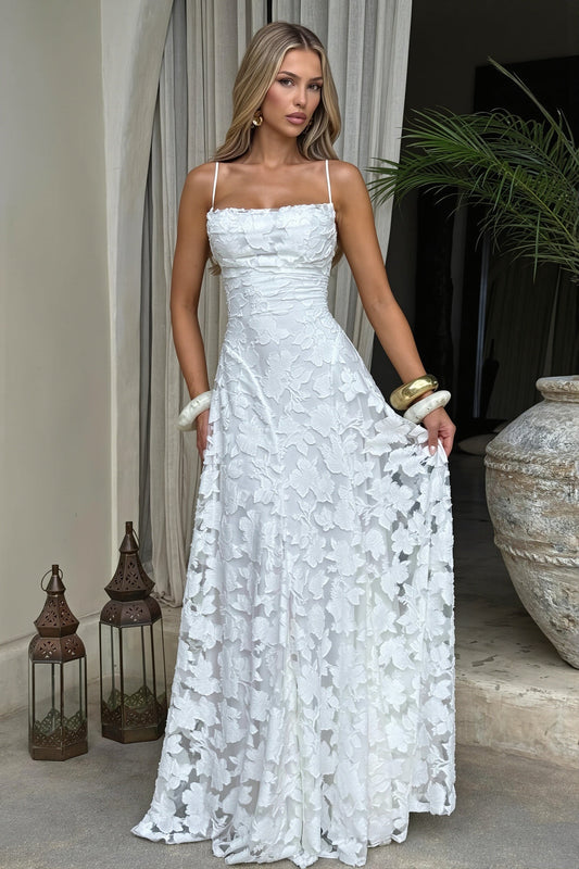 Chiffon Jacquard Backless Cami Maxi Dress