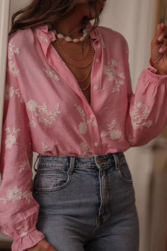 Long Sleeve Printed Lantern Sleeve Blouse