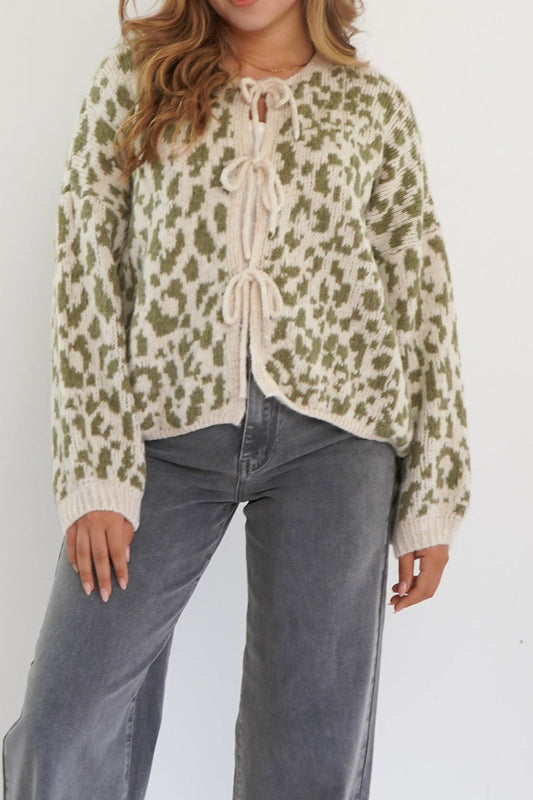 Leopard Print Tie-Front Knit Cardigan