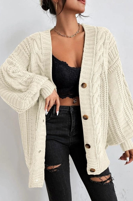 Lantern Sleeve Cable Knit Sweater