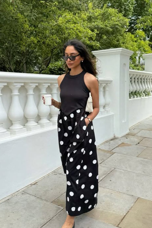 Elegant Polka Dot Splice Maxi Dress