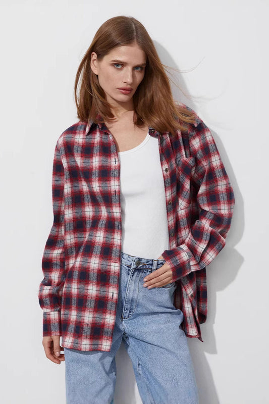 Cotton Plaid Oversized Shirt  Blouse