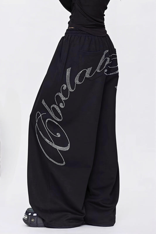 Rhinestone Curved Hip Hop Pants