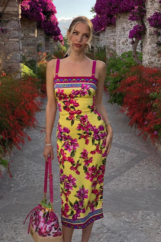 Ethnic Vintage Print Slim Cami Midi Dress