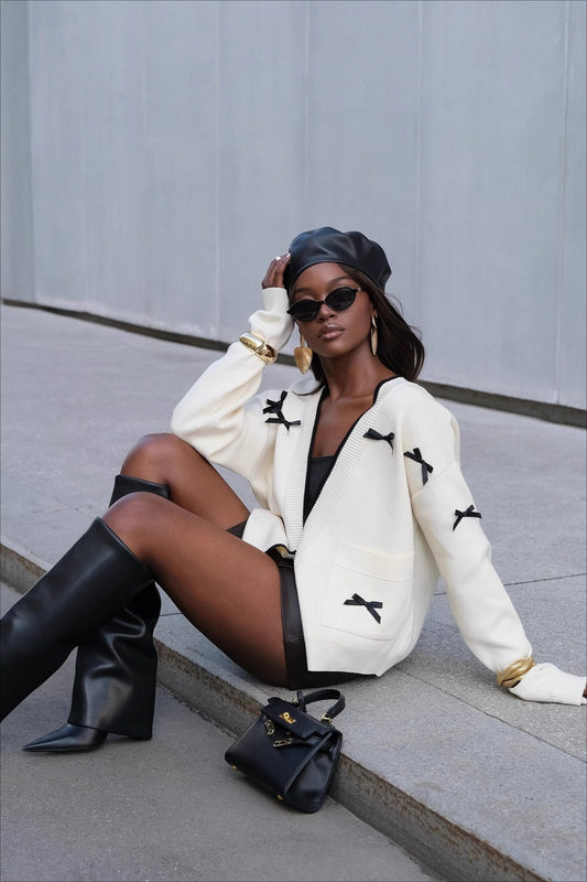 Bow Detail V-Neck Cardigan