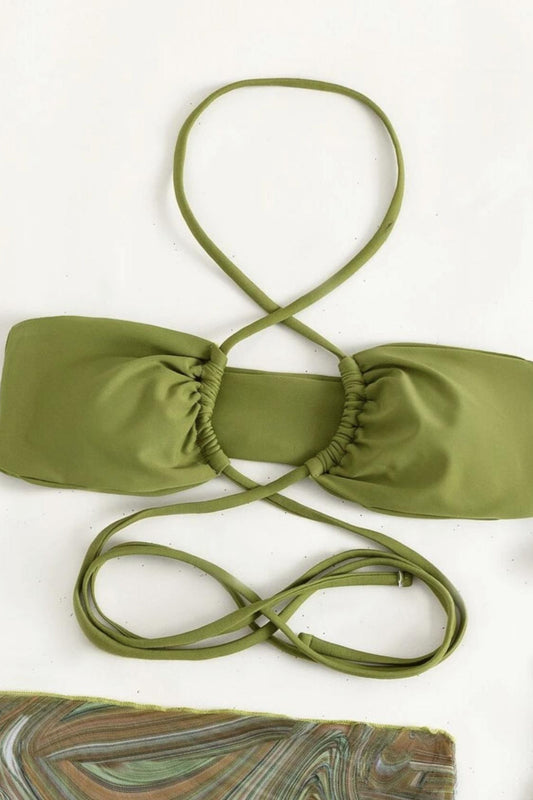 Mesh Drawstring 3 Piece Bikini Set