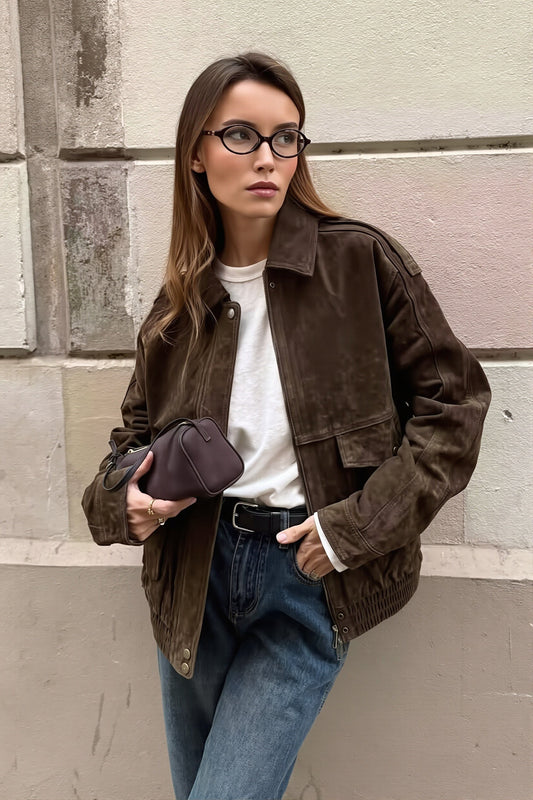 Suede Look Pocket Bomber Jacket