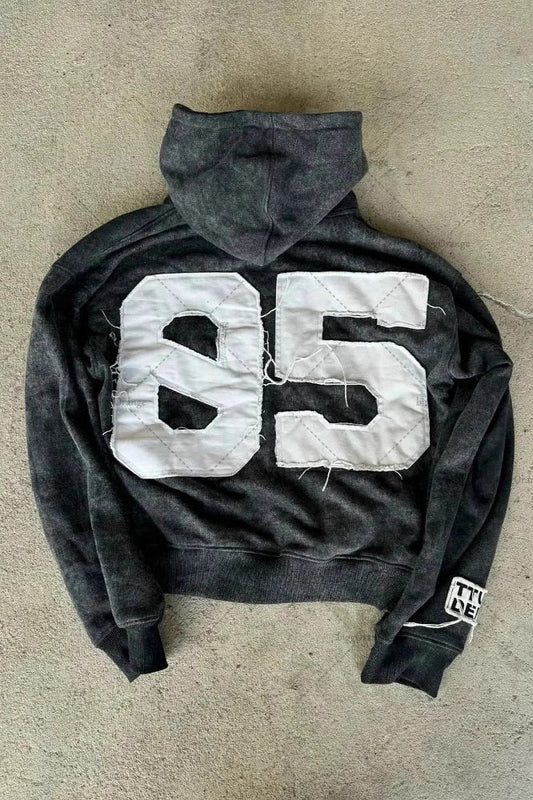 Letter Patch Zip Hoodie