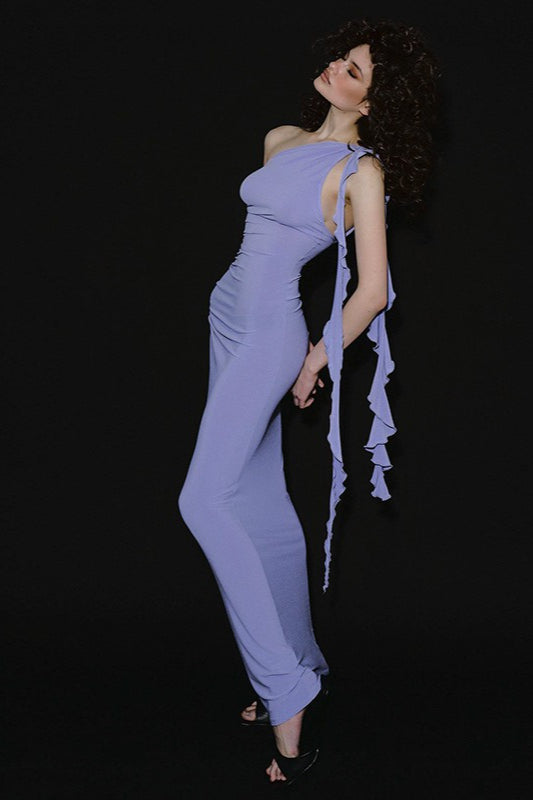Chic One Shoulder Backless Tie Waist Maxi Dress
