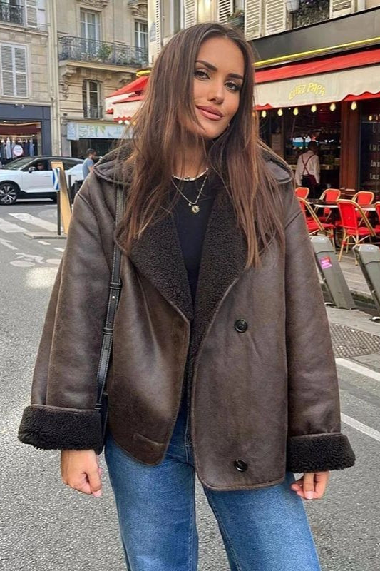 Faux Shearling Lined Loose Jacket