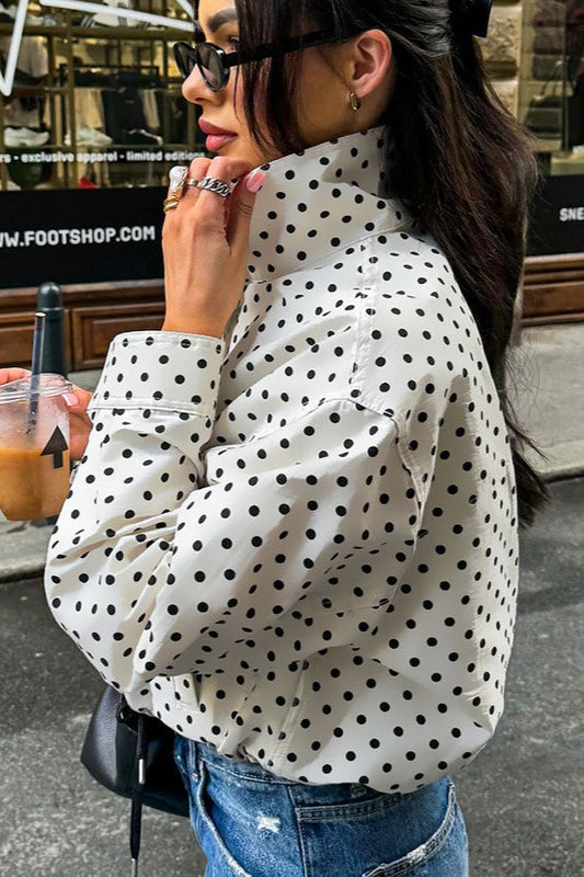 Polka-Dot Drawstring-Hem Bomber Jacket