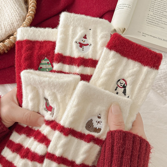 Coral Fleece Thick Warm Mid Calf   Christmas Socks