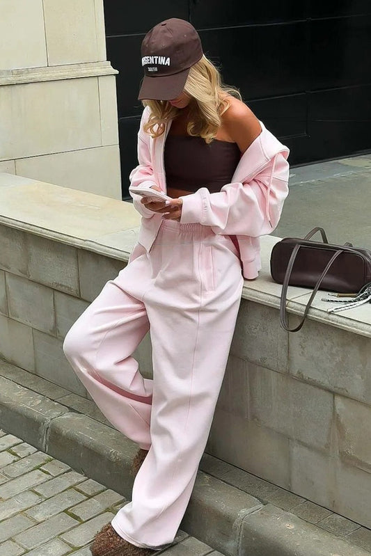 Zip Sweatshirt Wide Leg Pants Set
