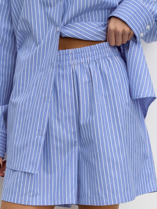 Chic Striped Cotton Casual Set  Blouse