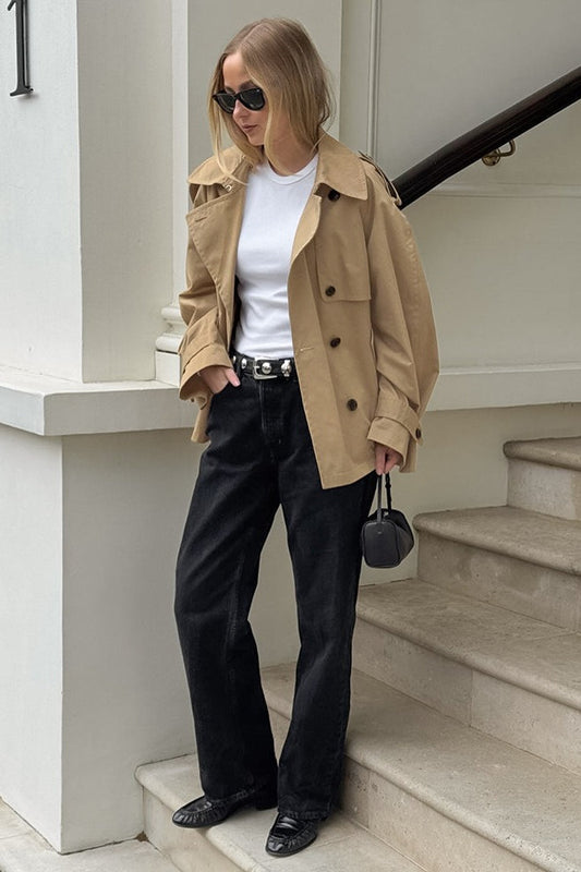 Chic Khaki Trench Collar Jacket