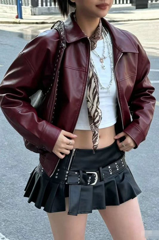 Vintage Faux-Leather Zip Jacket