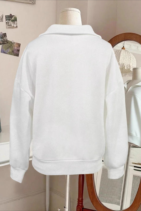 Solid Half Zip Loose V-Neck Sweatshirts
