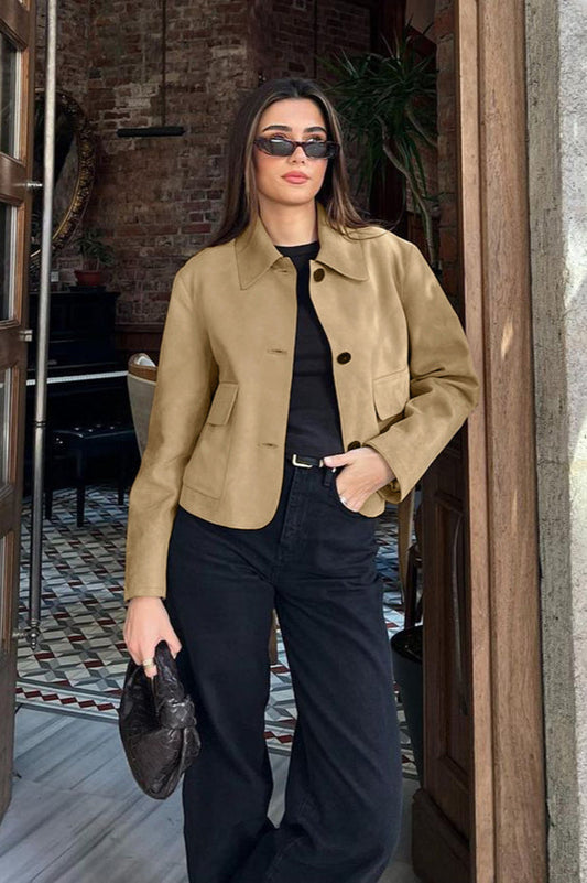 Lapel Faux Suede Short Coat