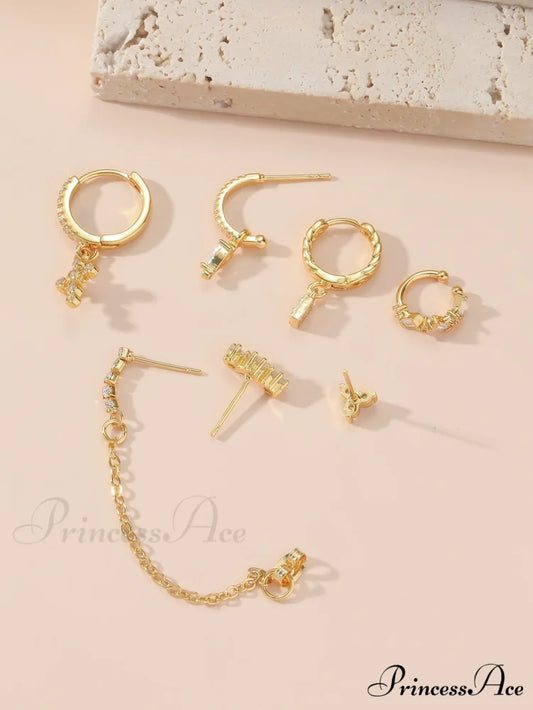 7pcs Cubic Zirconia Decor Earring