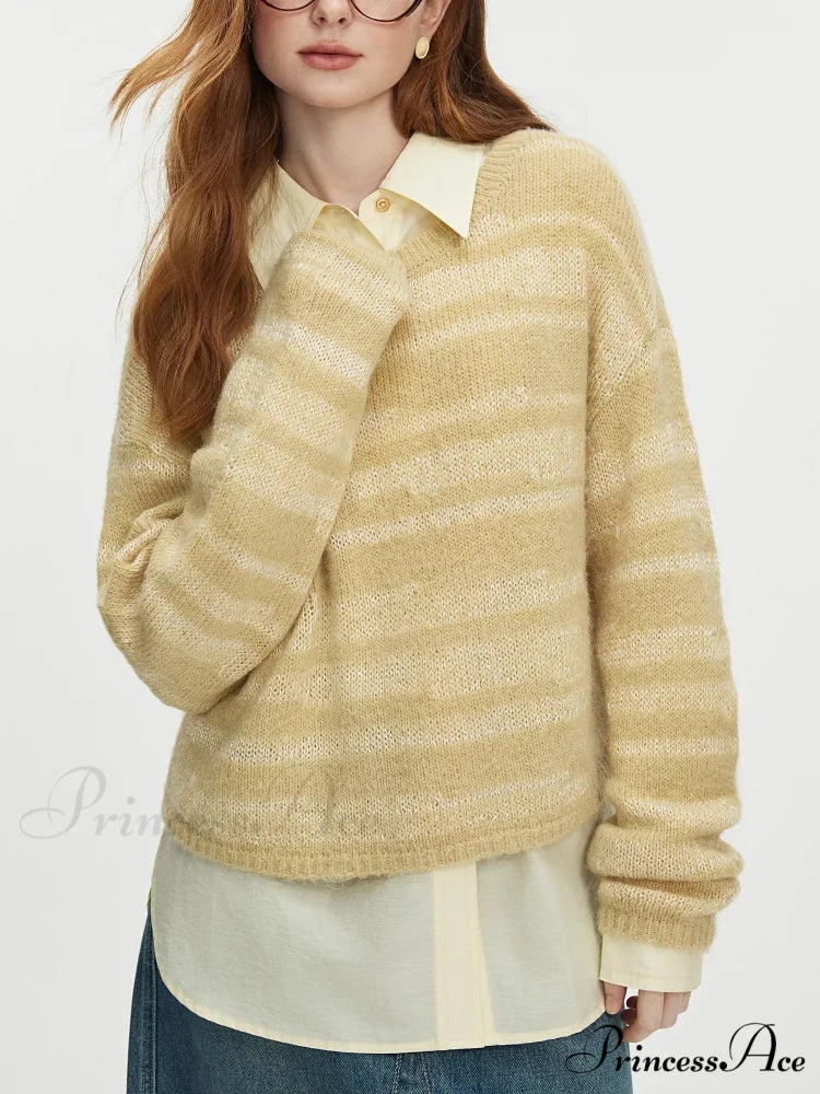 8.7% Wool Circular Neck Dropped Sleeve Pullover swraters-241228