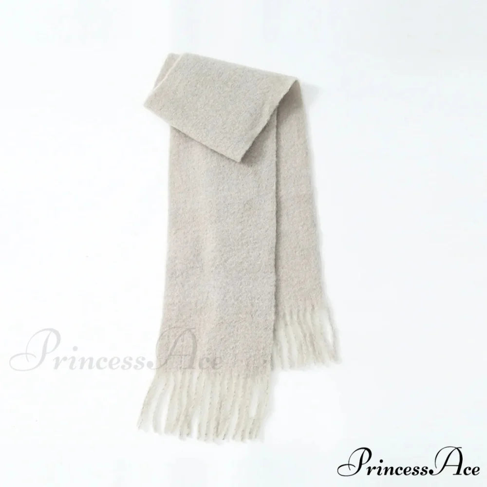 80% Wool Blend Solid Color Tassel Scarf for Women - Autumn Winter Collection Beige