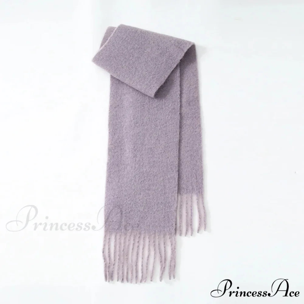 80% Wool Blend Solid Color Tassel Scarf for Women - Autumn Winter Collection violet