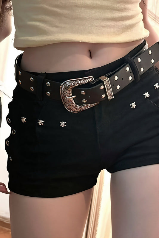 Studded Belt Low Rise Denim Shorts