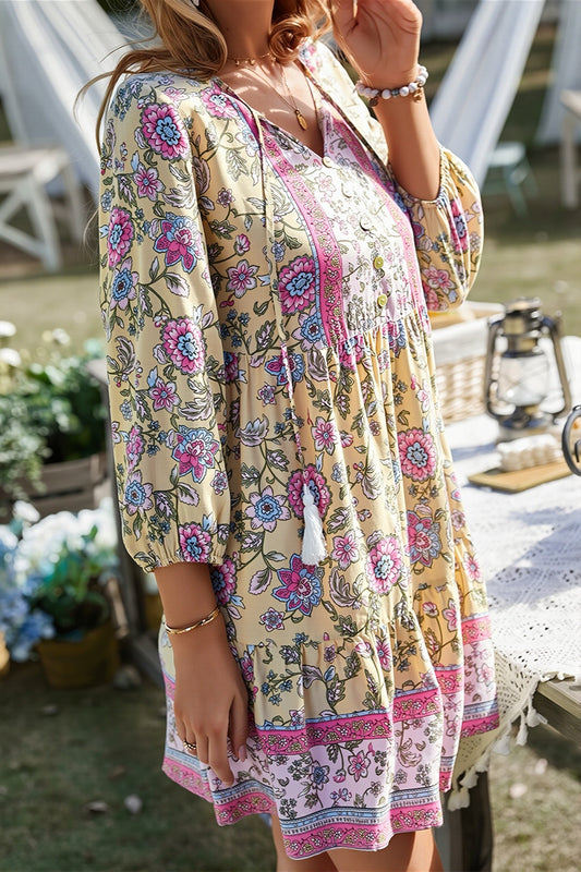 Loose Floral Mini Vacation Boho Dress