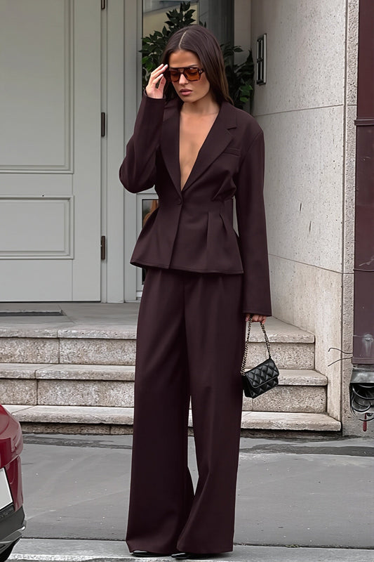 Fitted Waist Blazer and Wide Leg Pants Set