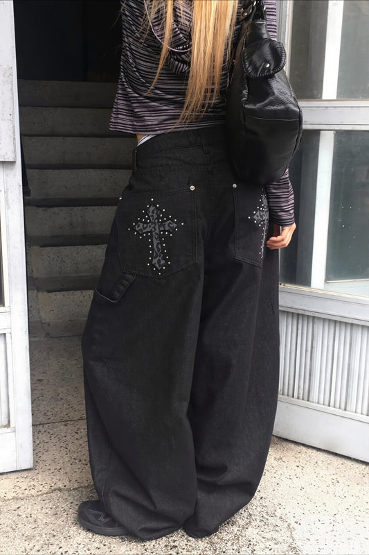 Vintage Leopard Cross Curved Jeans