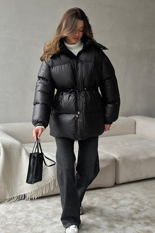 Adjustable Drawstring Hooded Puffer Jacket