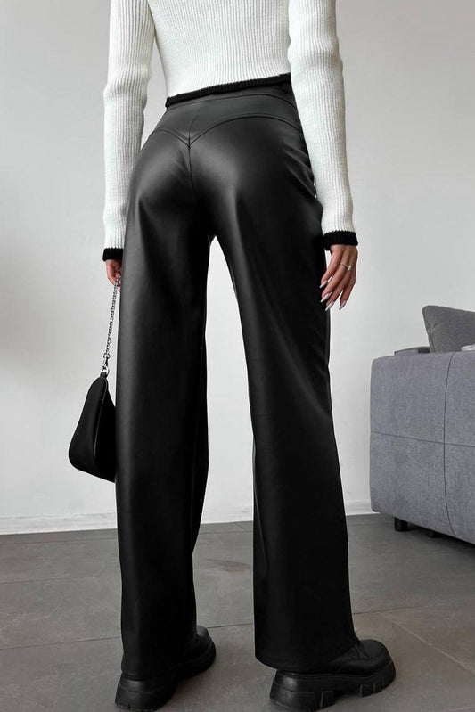 Leather Patchwork Casual Pants