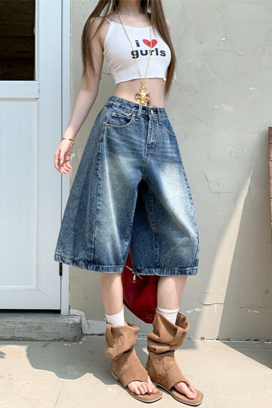 Vintage Wash Denim Bermuda Shorts