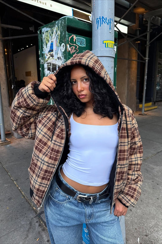 Checked Lined Reversible Fashion Hoodie