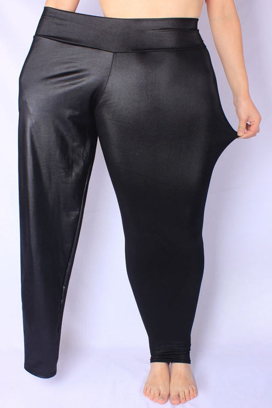 Plus Size Faux Leather High-Rise Stretch Leggings