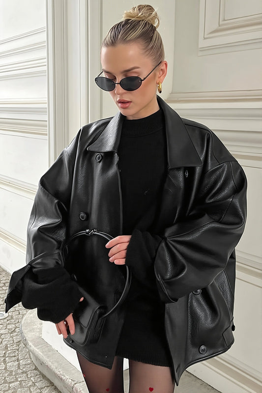 Double Breasted Faux Leather Blazer