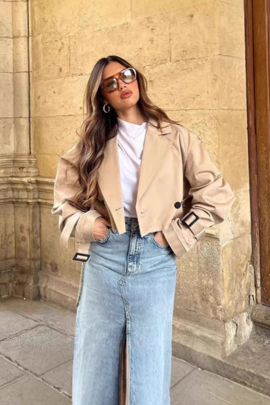 Belted Cropped Trench Jacket