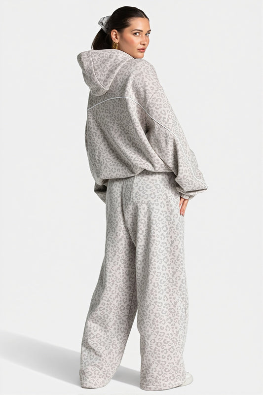 Leopard Hooded Casual Two Piece Set