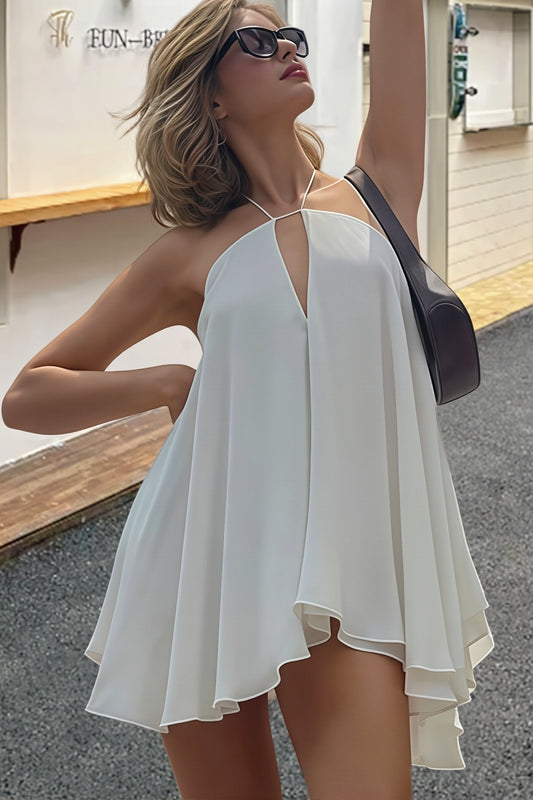 Flowy Deep V Backless Tie Loose Mini Dress