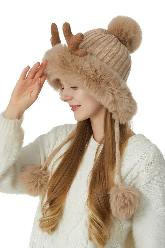 Reindeer Antler Pom Pom Christmas Hat
