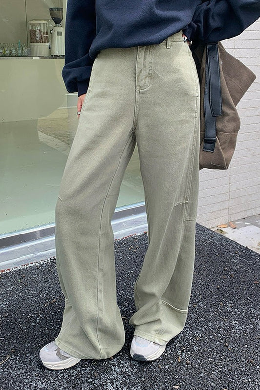 Edgy High Waist Cargo Wide Leg Curved Jeans