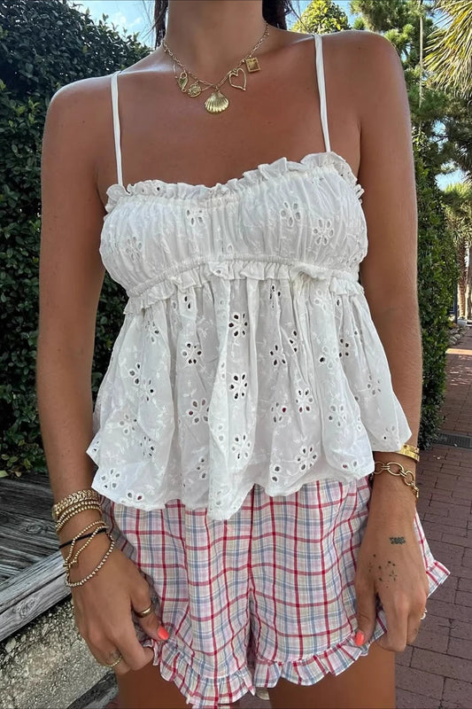 Embroidery Ruched Lace Cami Top