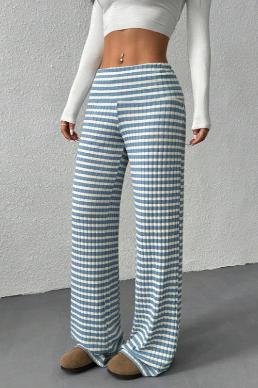 Stripe Solid Knit Straight Leg Pants